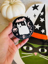 Load image into Gallery viewer, Ghost cat spooky vinyl sticker
