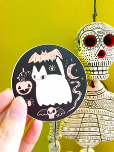Ghost cat spooky vinyl sticker