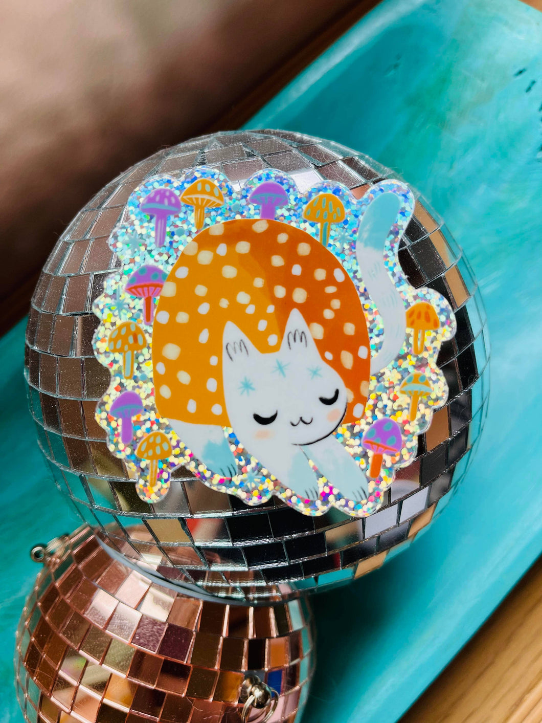 Glitter Mushroom cat sticker